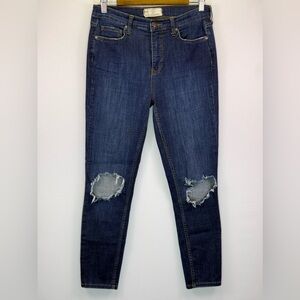 Free People Busted Knee High Rise Women's Blue Distressed Skinny Jeans Size 29